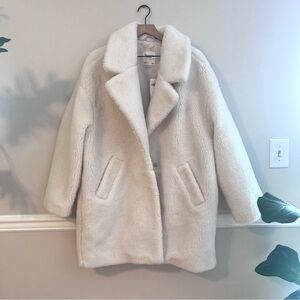 Abercrombie & Fitch Women’s The Teddy Coat Jacket Size Large Cream Faux Fur NEW